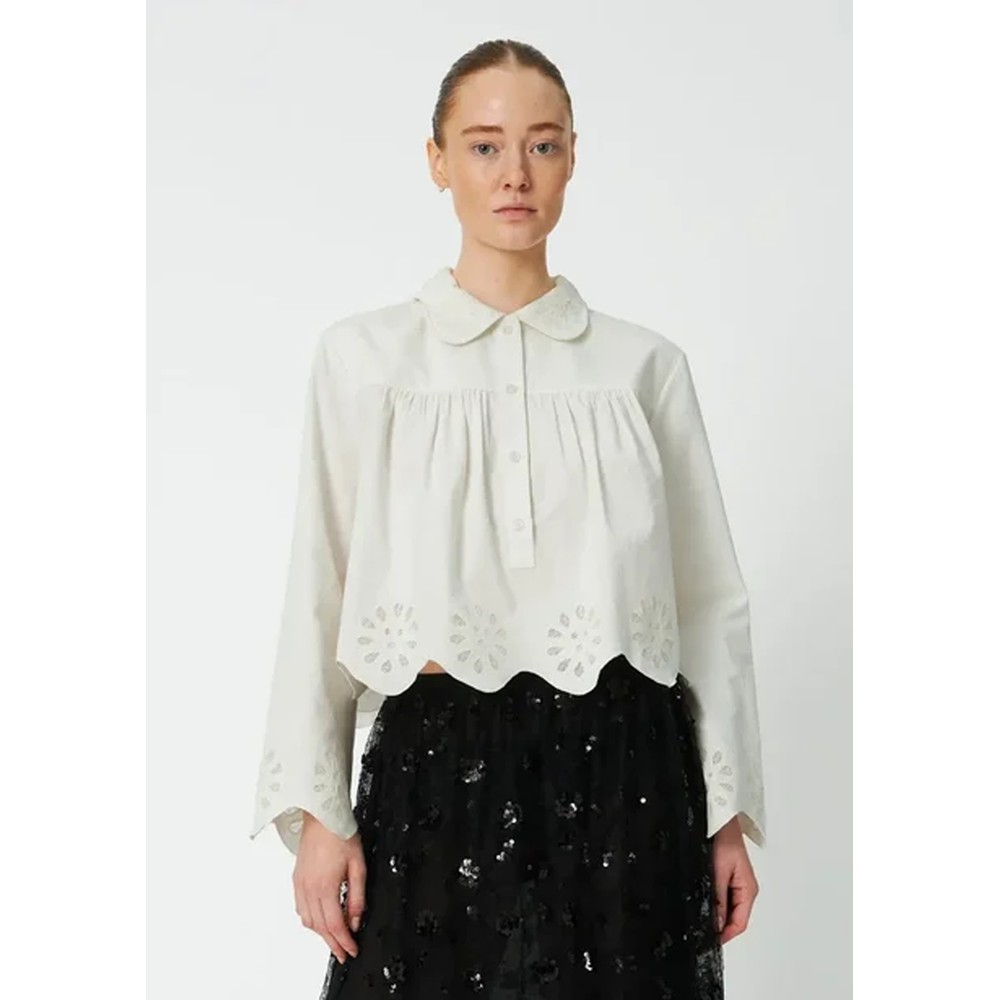 STELLA NOVA Cropped Embroidered Anglaise Blouse - White
