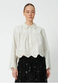 STELLA NOVA Cropped Embroidered Anglaise Blouse - White