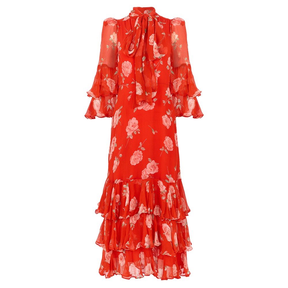 QUEENS OF ARCHIVE Elena Tiered Maxi Dress - Red Print