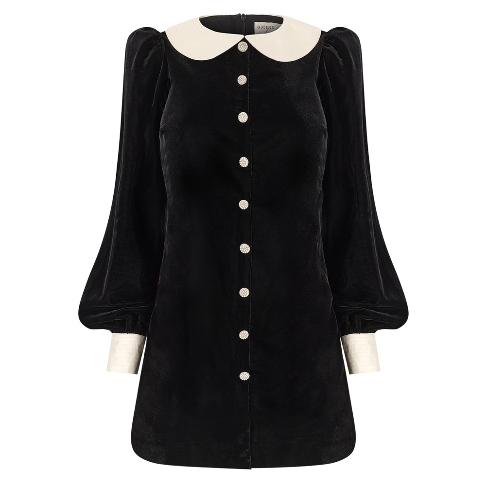 QUEENS OF ARCHIVE Bakewell Velvet Mini Dress - Black