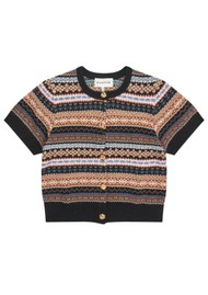 MUNTHE Coraline Striped Short Sleeve Knit Cardigan - Mix Black