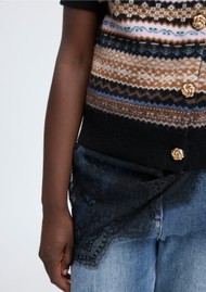 MUNTHE Coraline Striped Short Sleeve Knit Cardigan - Mix Black