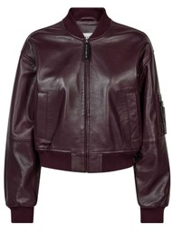 HAUTE LAMITIE Yasmin Leather Bomber Jacket - Wine