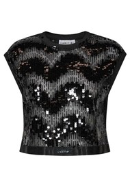 HAUTE LAMITIE Mirror Sequin Crop Top - Black