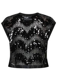 HAUTE LAMITIE Mirror Sequin Crop Top - Black