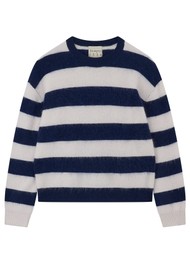 JUMPER 1234 Brushed Stripe Crewneck Cashmere Jumper - Navy Oyster