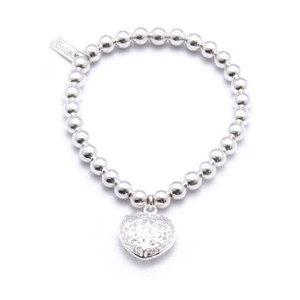 Small Ball Bracelet with Filagree Heart Charm