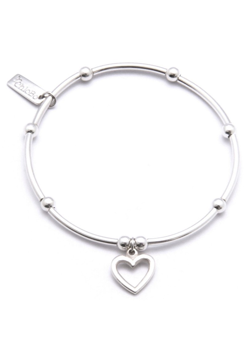 Chlobo 65 Silver Mini Noodle Cube Double Heart Bracelet SBMNCO40