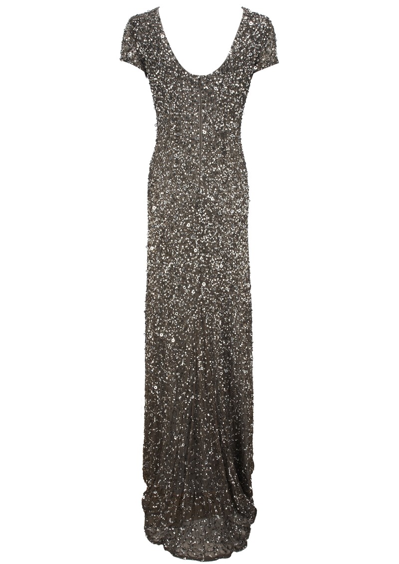 Adrianna Papell Scoop Back Beaded Dress in Lead