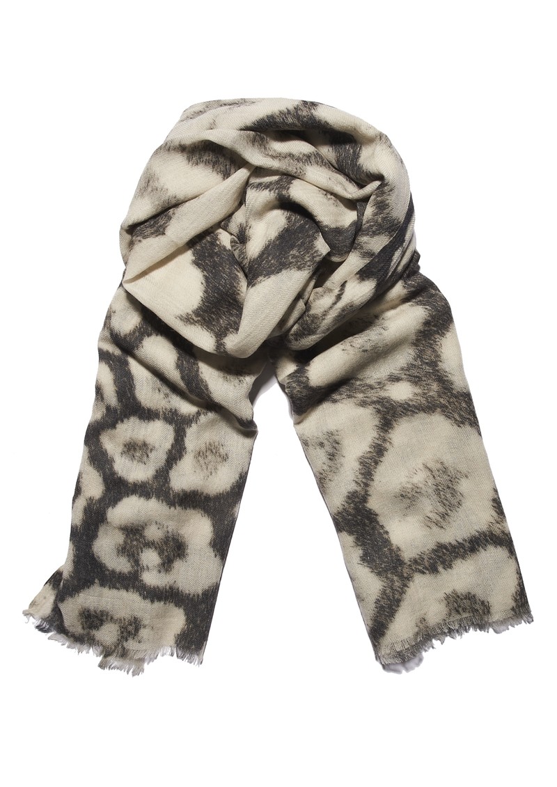 Lily & Lionel Snow Leopard Silk & Wool Scarf in Print